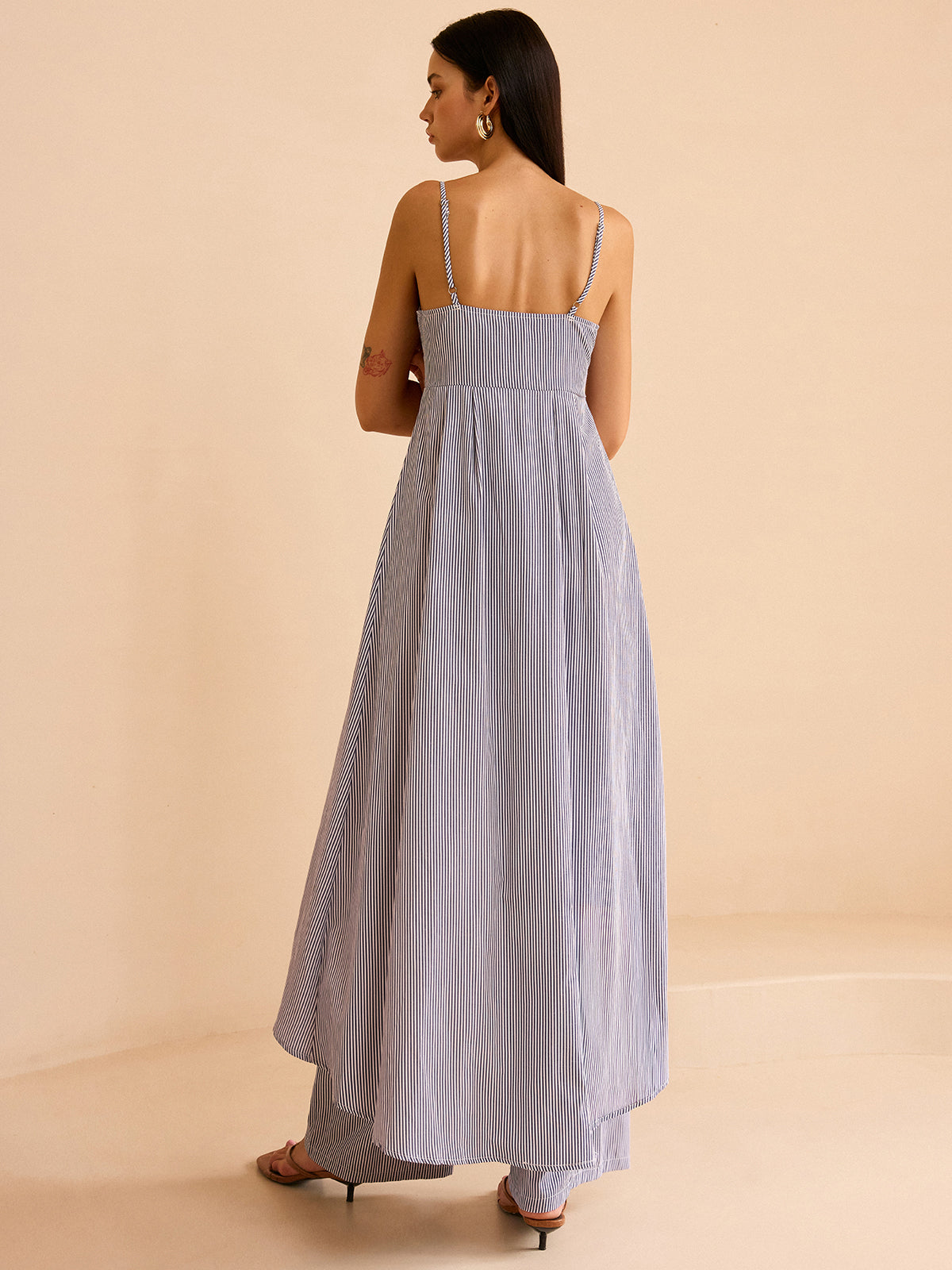 Striped Long Cami Top and Wide-Leg Pants Set