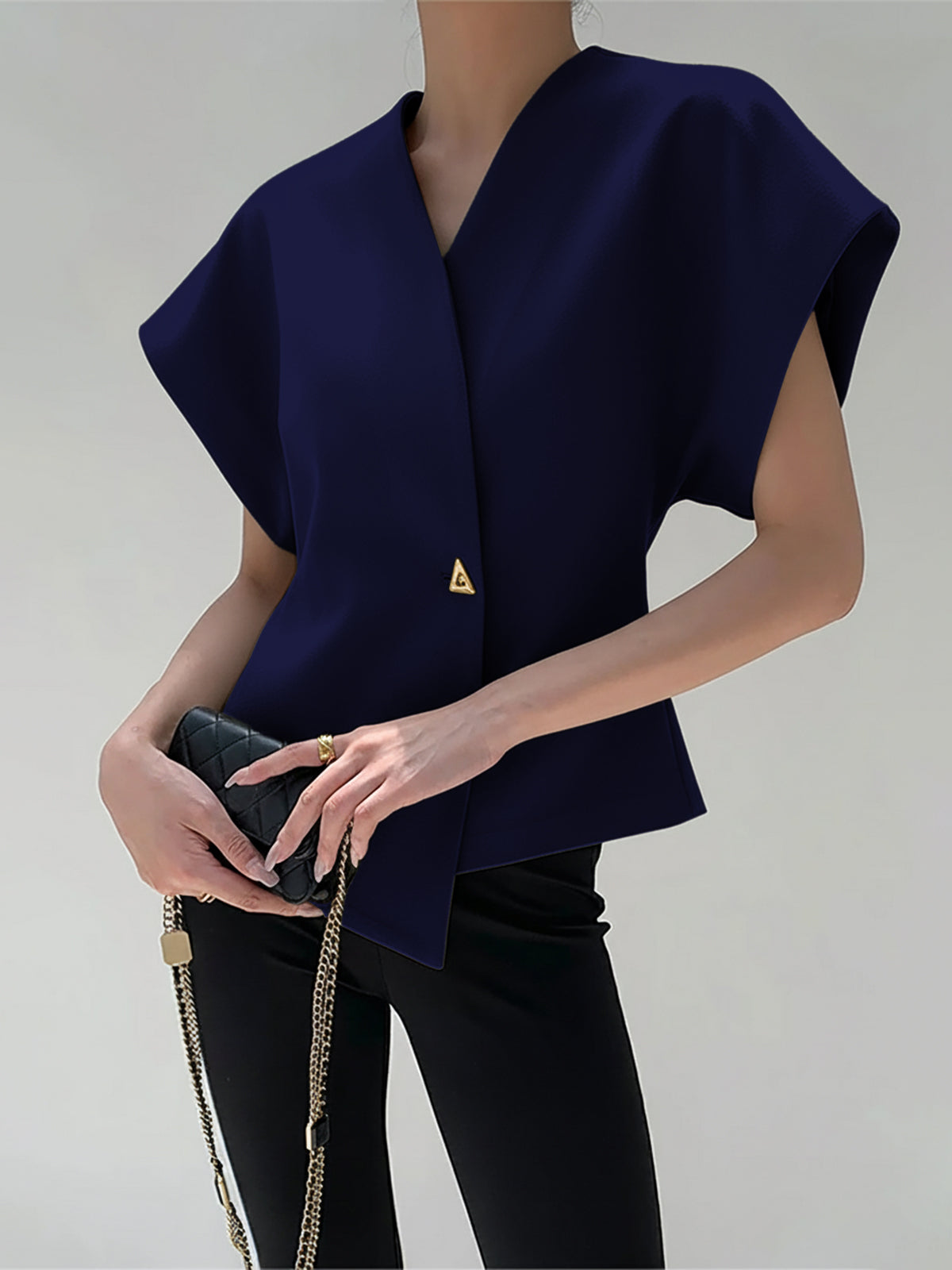 Trendy V-Neck Button Down Blouse