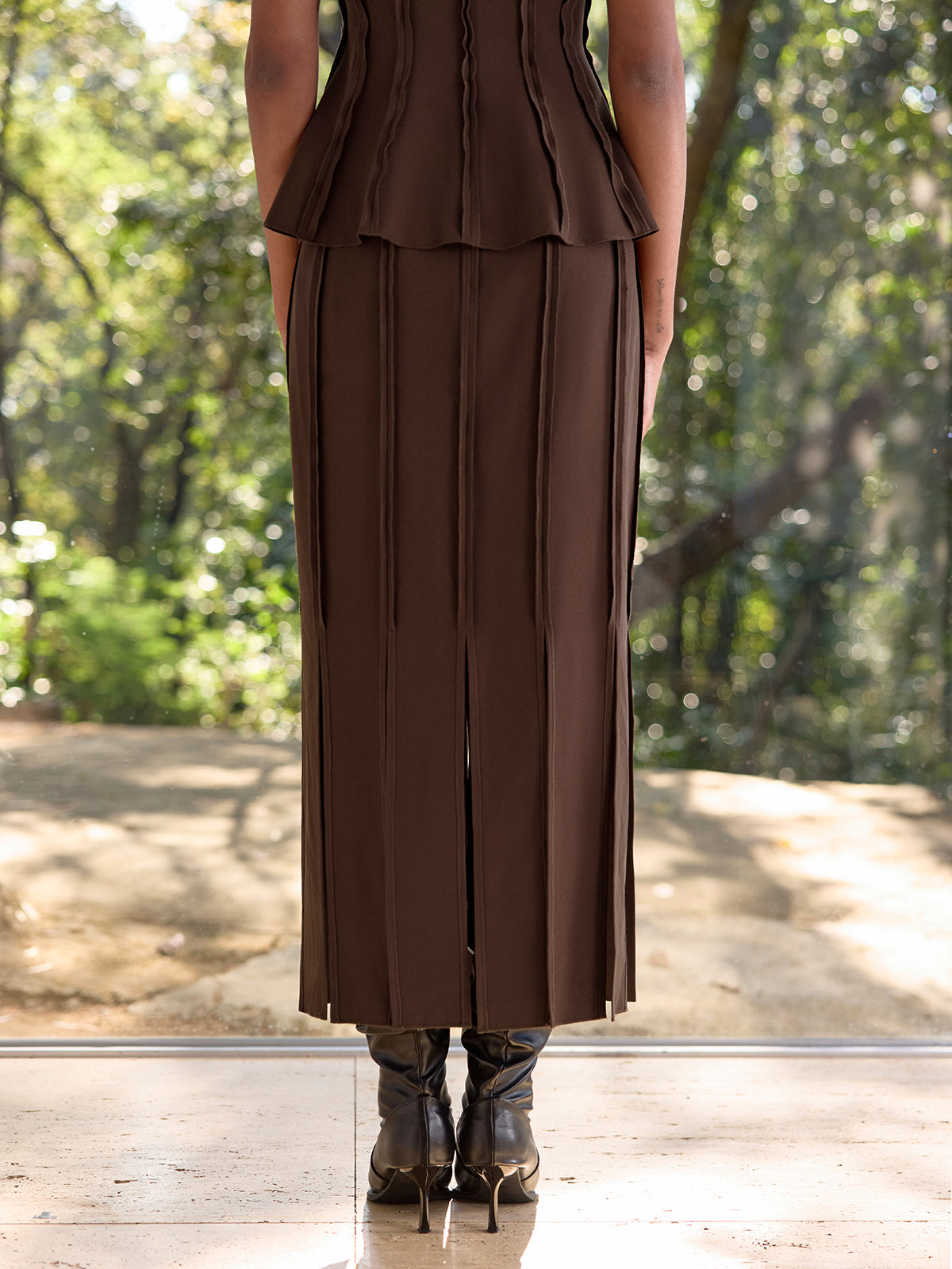 Seam-Detail Split Midi Skirt