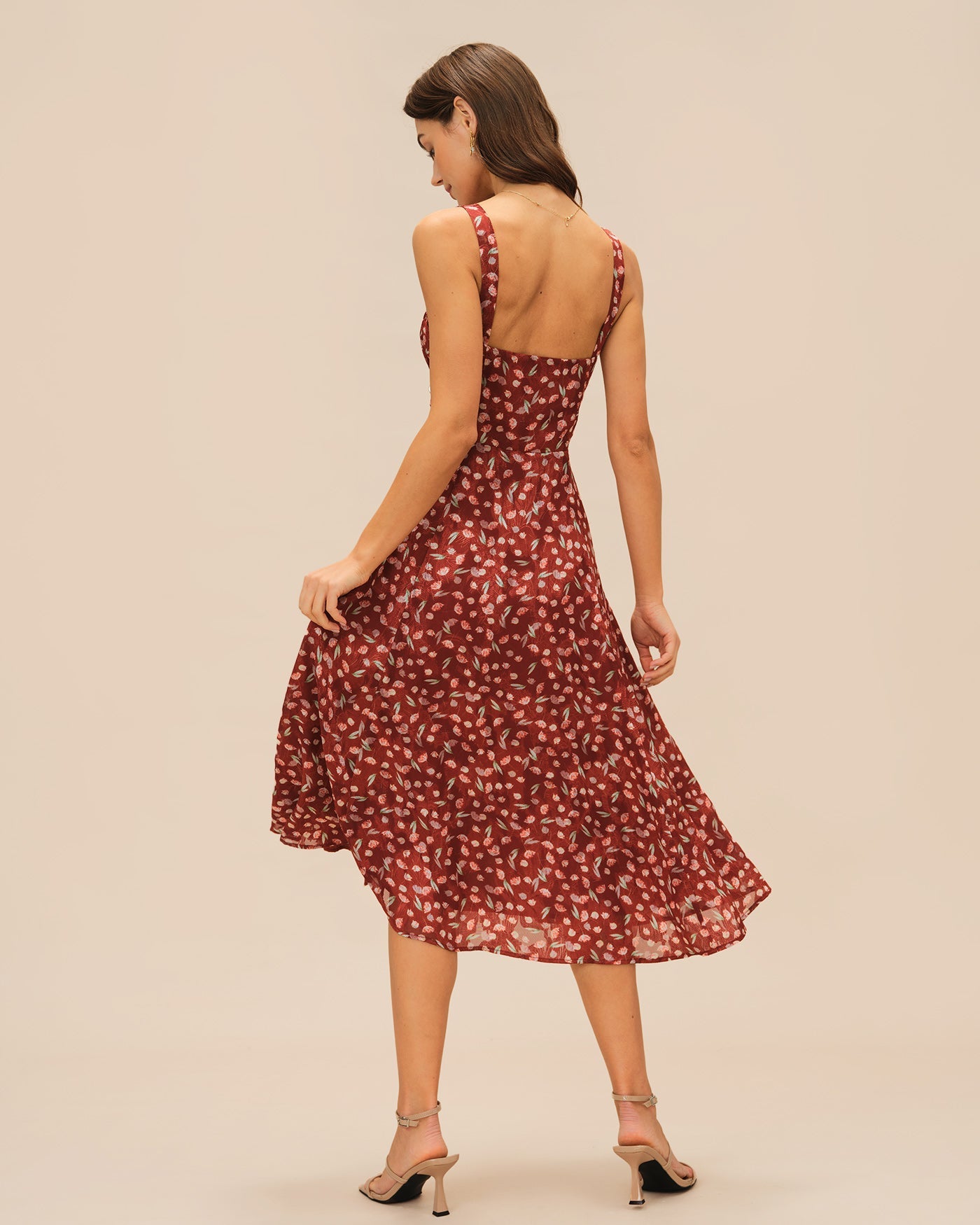 Wine Red Floral Slip Midi Dress