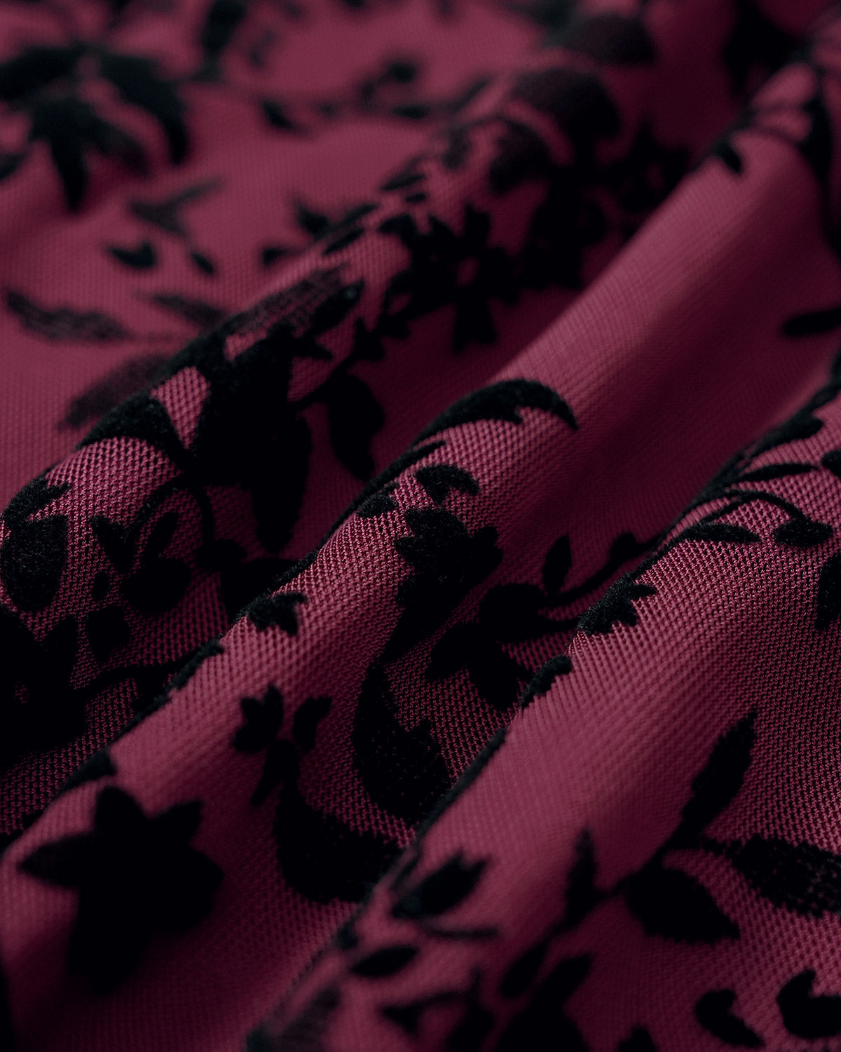 Wine Red Elastic Waist Floral Mini Skirt