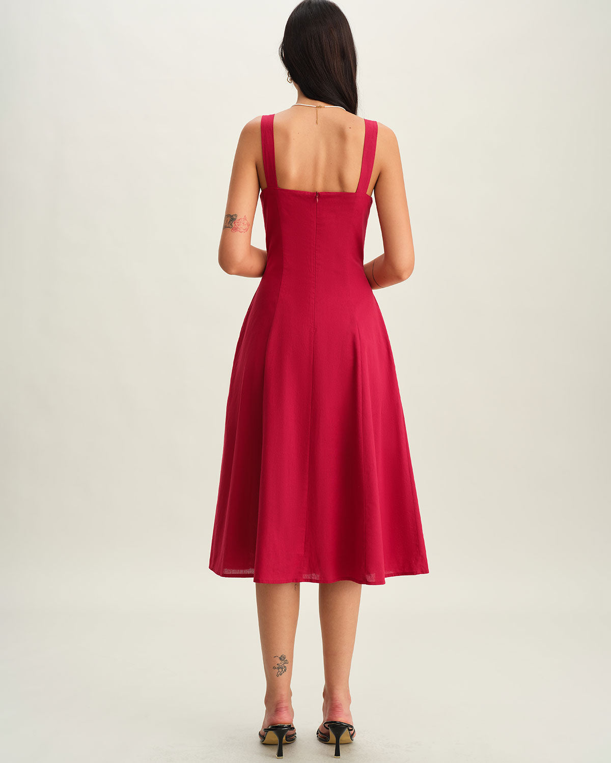 Red Sweetheart Neck Slip Midi Dress