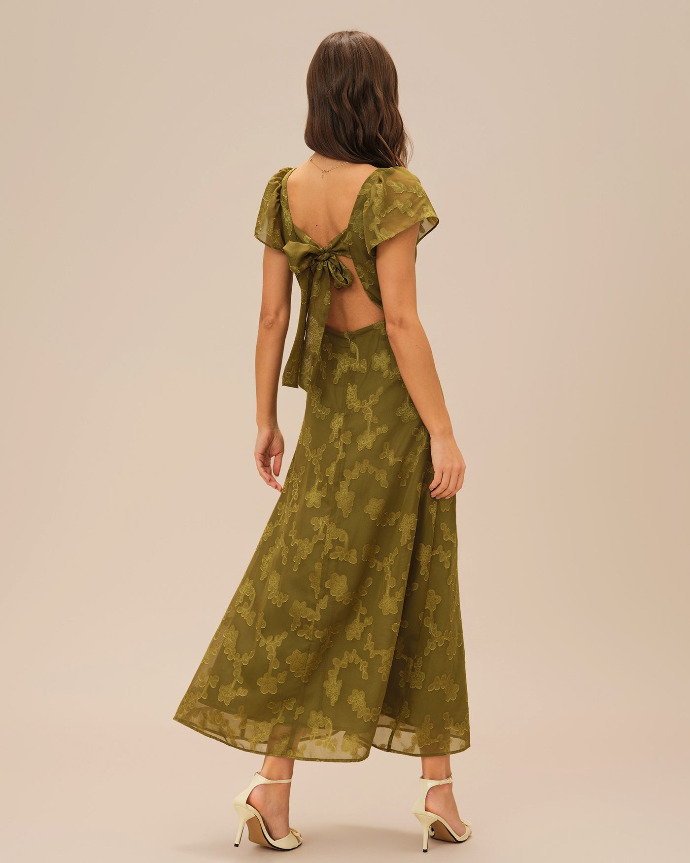 Green Sweetheart Neck Jacquard Maxi Dress