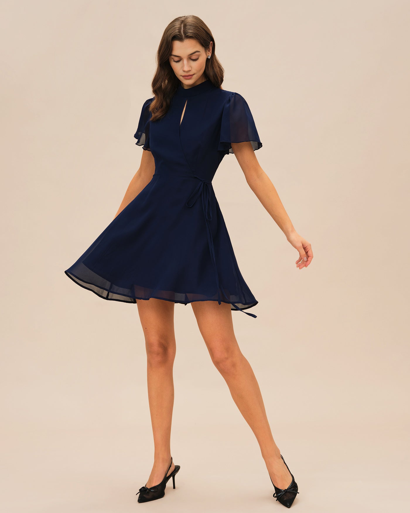 Blue Butterfly Sleeve Mini Dress