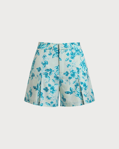 Blue Floral Pocket Shorts