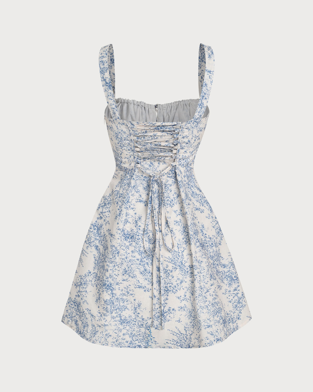 Blue Floral Ruched Slip Corset Mini Dress