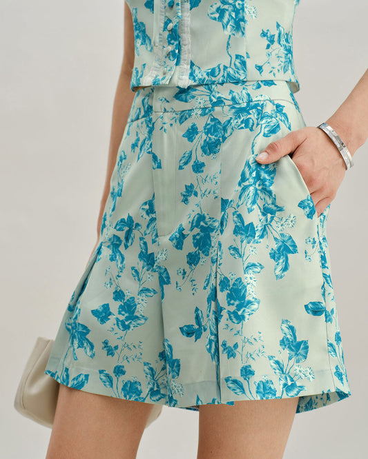 Blue Floral Pocket Shorts