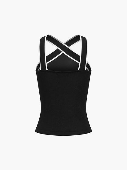 Contrast Trim Strap Knit Top