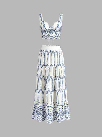 Printed Sleeveless Tie Back Skirt Set