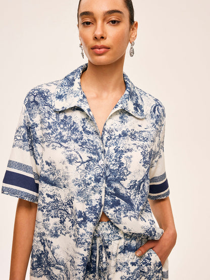 Printed Contrast Trim Shorts Set