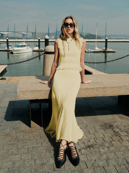 Mesh Panel Pleated Skirt