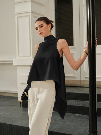 Asymmetrical Mock Neck Sleeveless Top