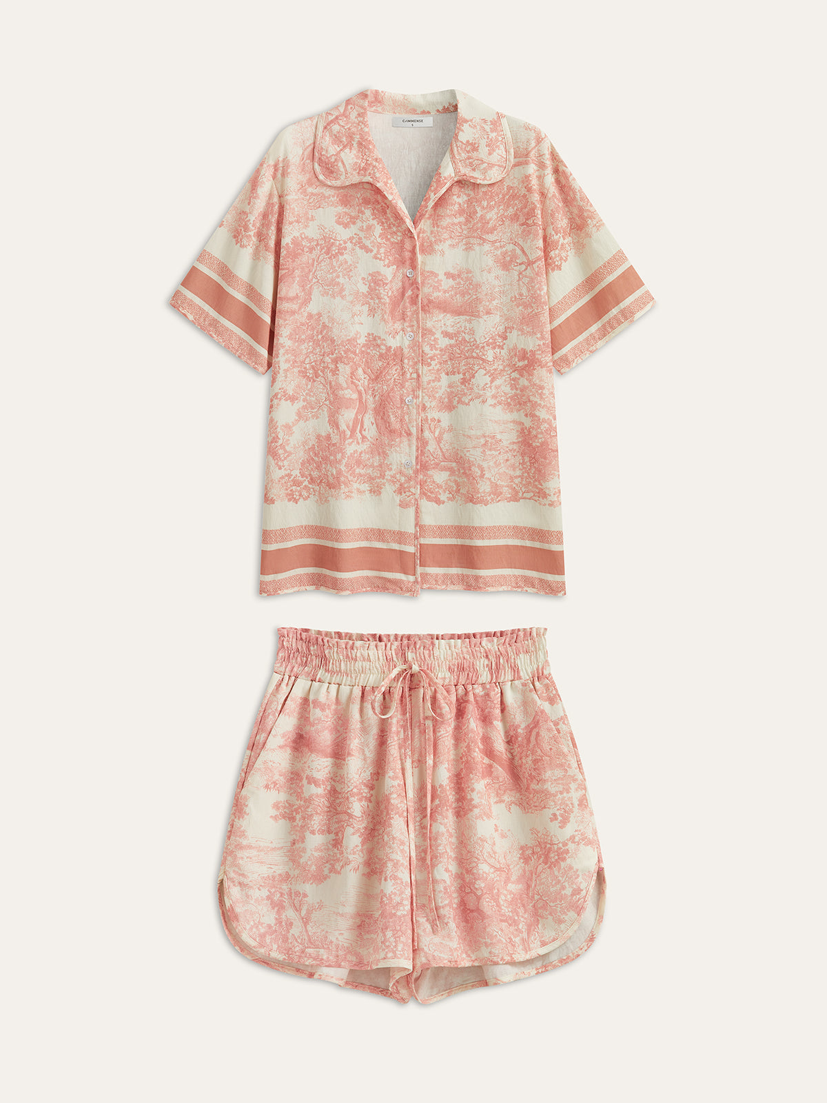 Printed Contrast Trim Shorts Set