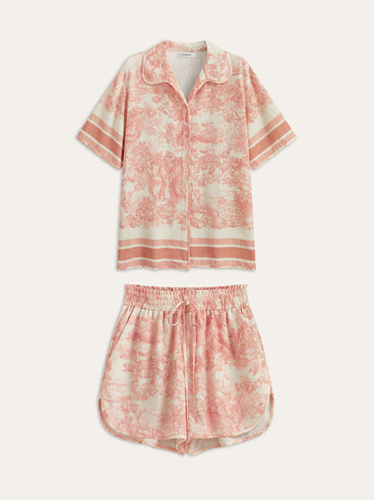 Printed Contrast Trim Shorts Set