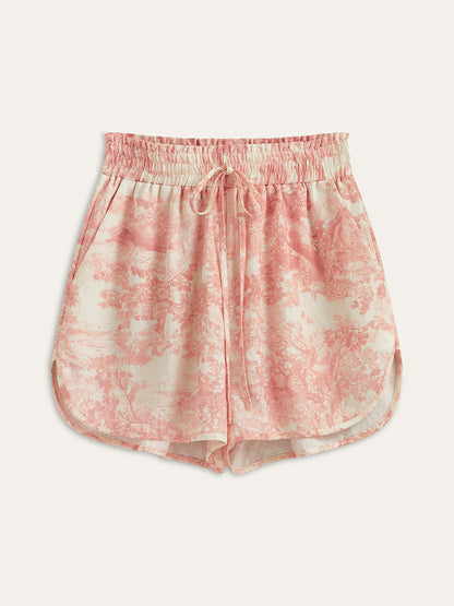 Printed Contrast Trim Shorts Set