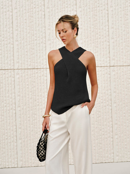 Halter Cross-Over Collar Tank Top