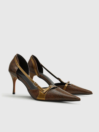 Snakeskin Printed Buckle Pumps