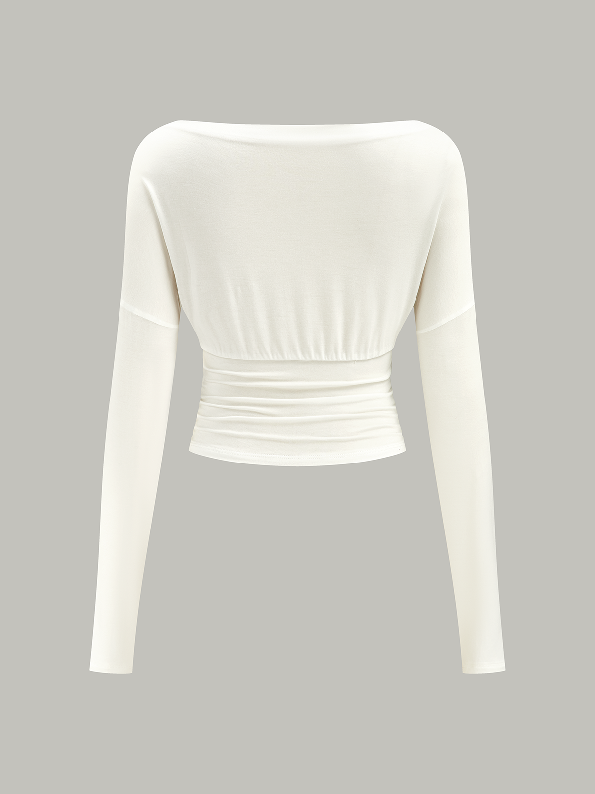 Semi-Sheer Ruched Waist Long-Sleeve Top