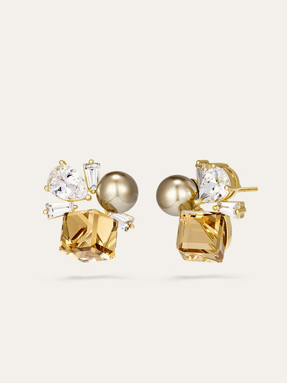 Crystal and Pearl Cluster Earrings