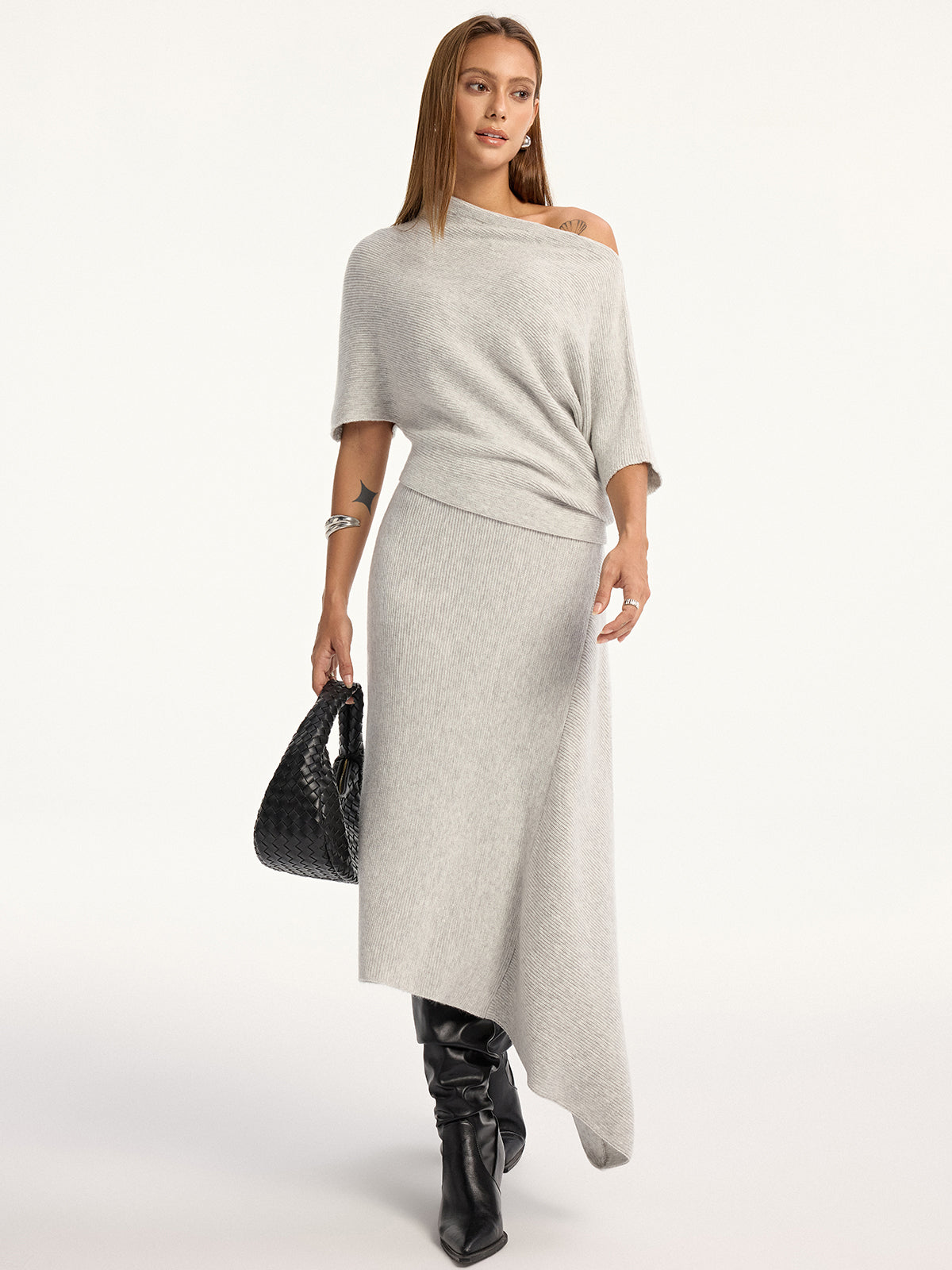 Asymmetric Wool-Blend Midi Skirt
