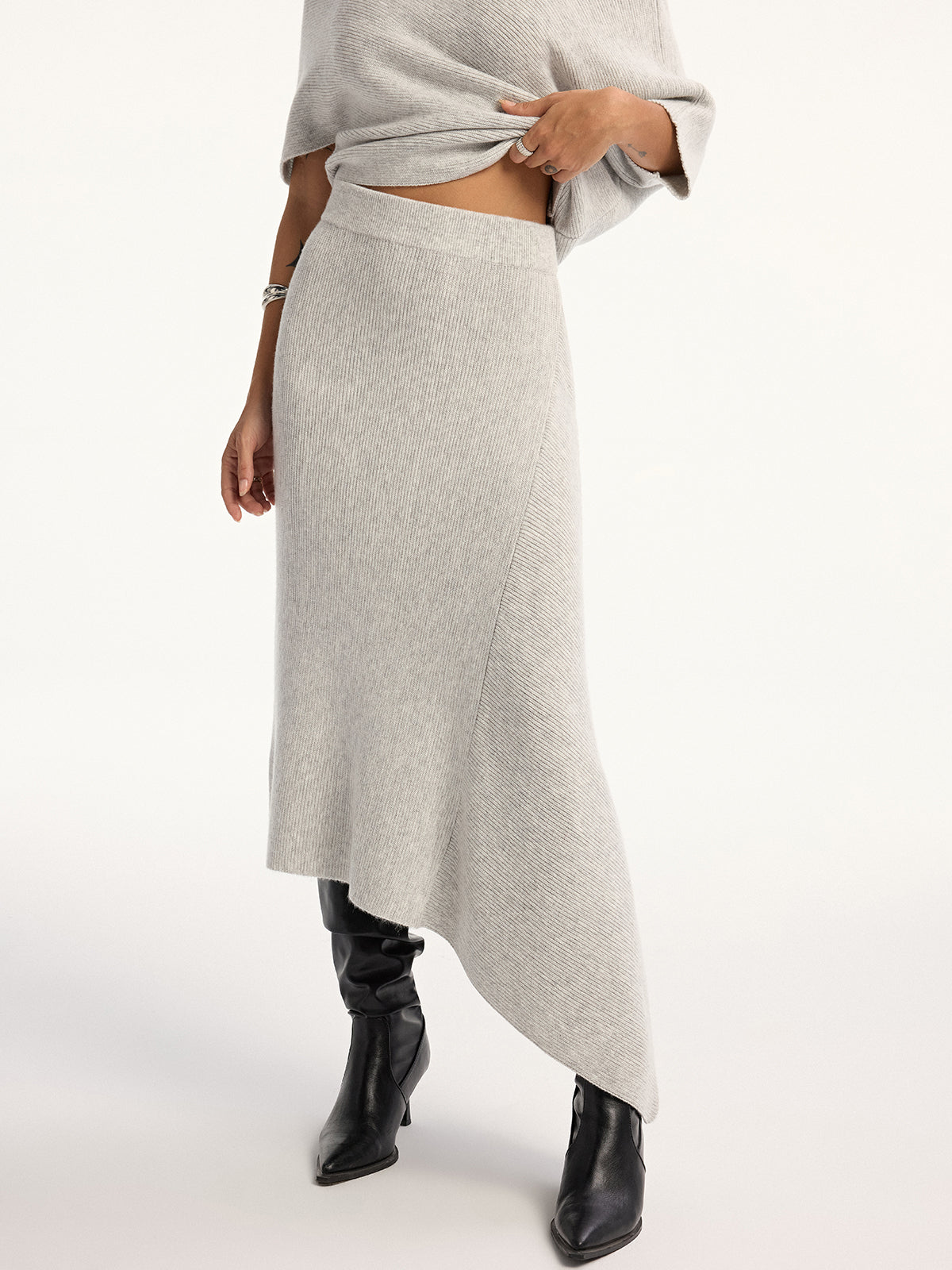 Asymmetric Wool-Blend Midi Skirt