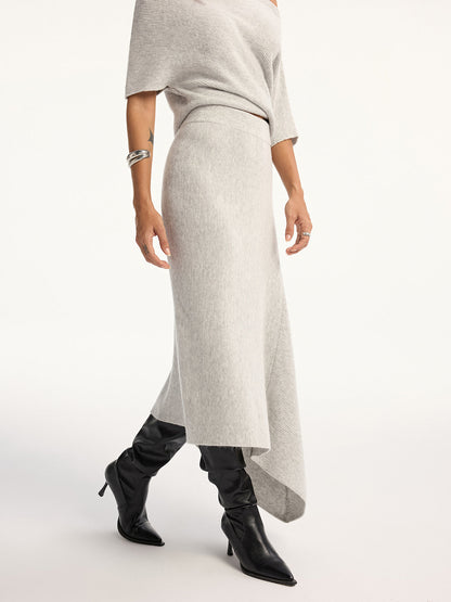 Asymmetric Wool-Blend Midi Skirt