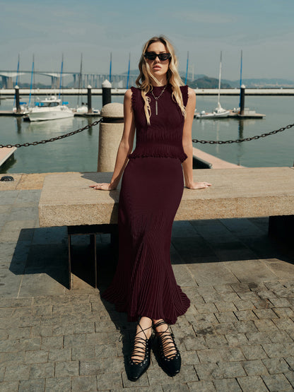 Mesh Panel Pleated Skirt