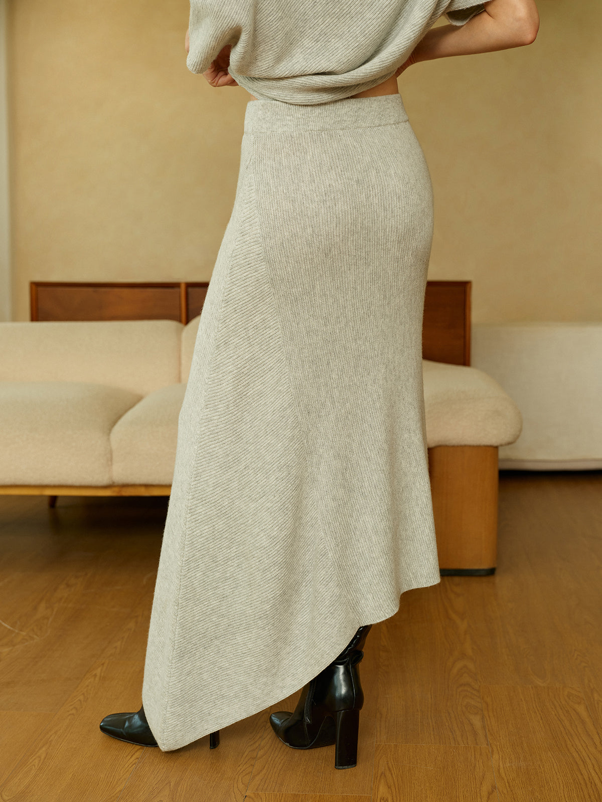 Asymmetric Wool-Blend Midi Skirt