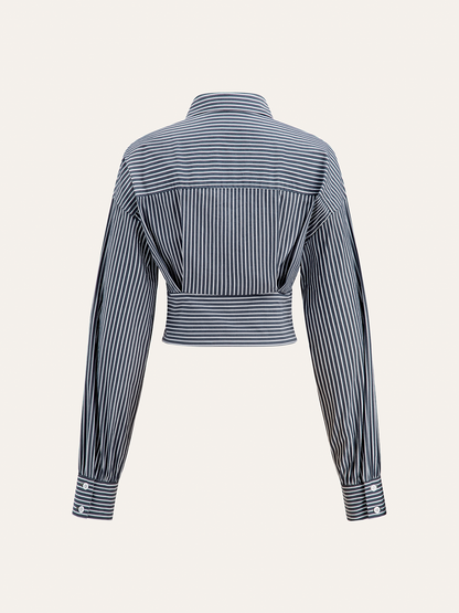 Striped Cinched Waist Cropped Shirt