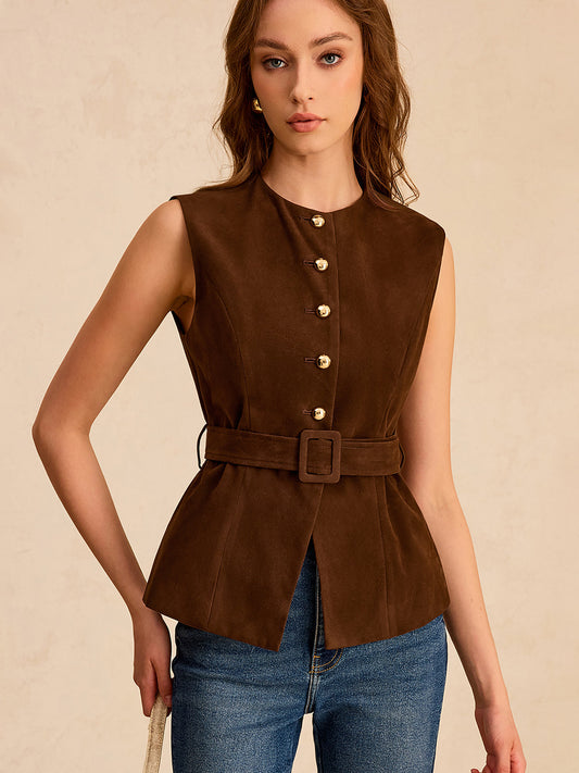 Suede Effect Vest with Belt