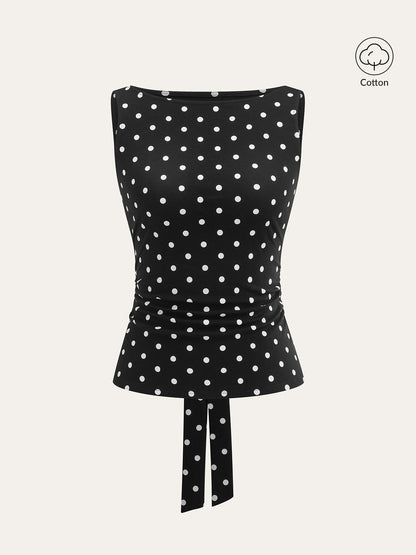 Polka Dot Cotton Blend Sleeveless Top
