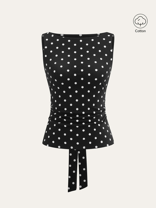 Polka Dot Cotton Blend Sleeveless Top