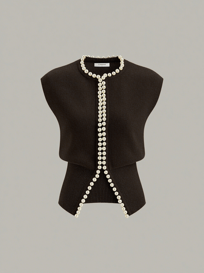 Pearl Decor Cap Sleeve Cardigan