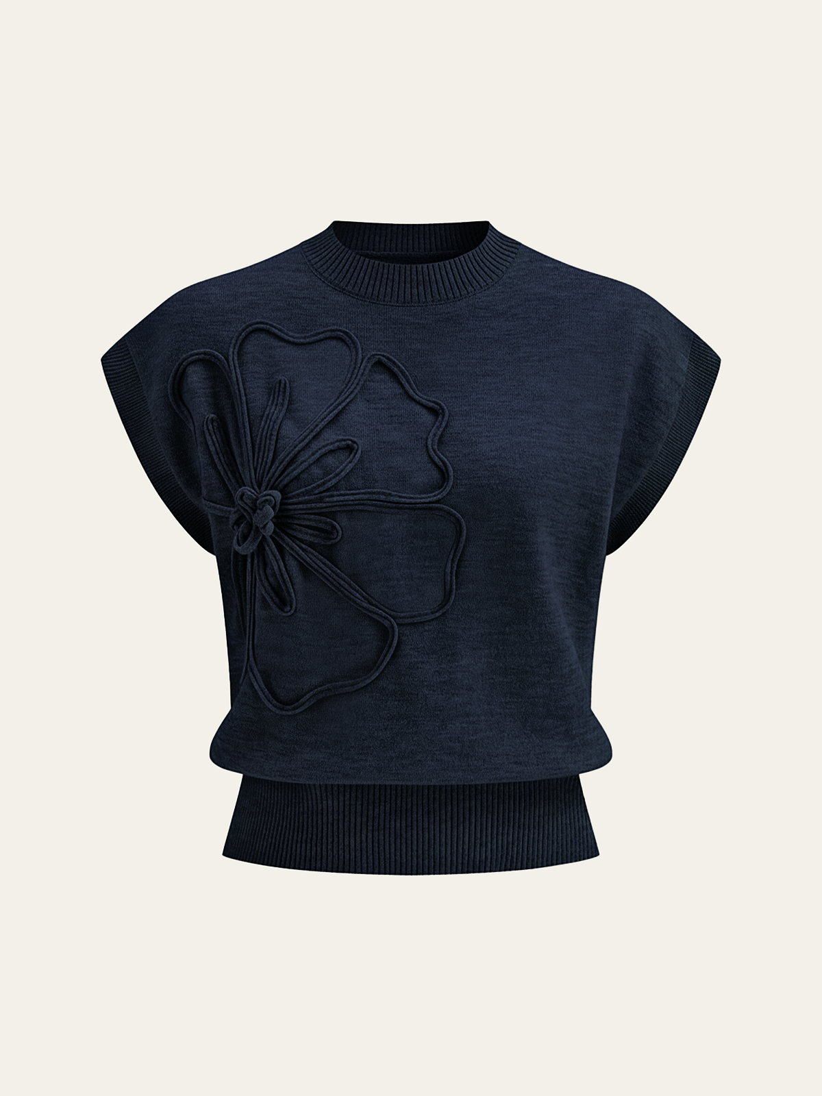Flower Applique Cap Sleeve Knit Top