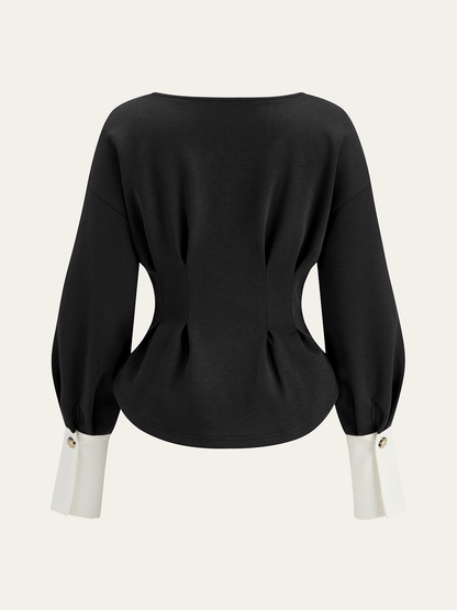 Round Neck Balloon Sleeve Peplum Sweatshirt