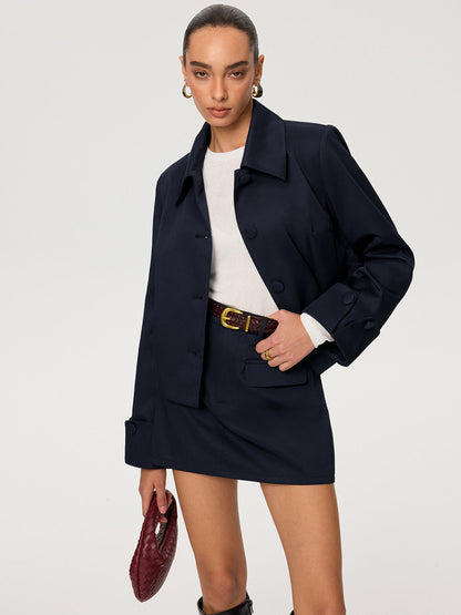 Collared Cotton Blend Jacket