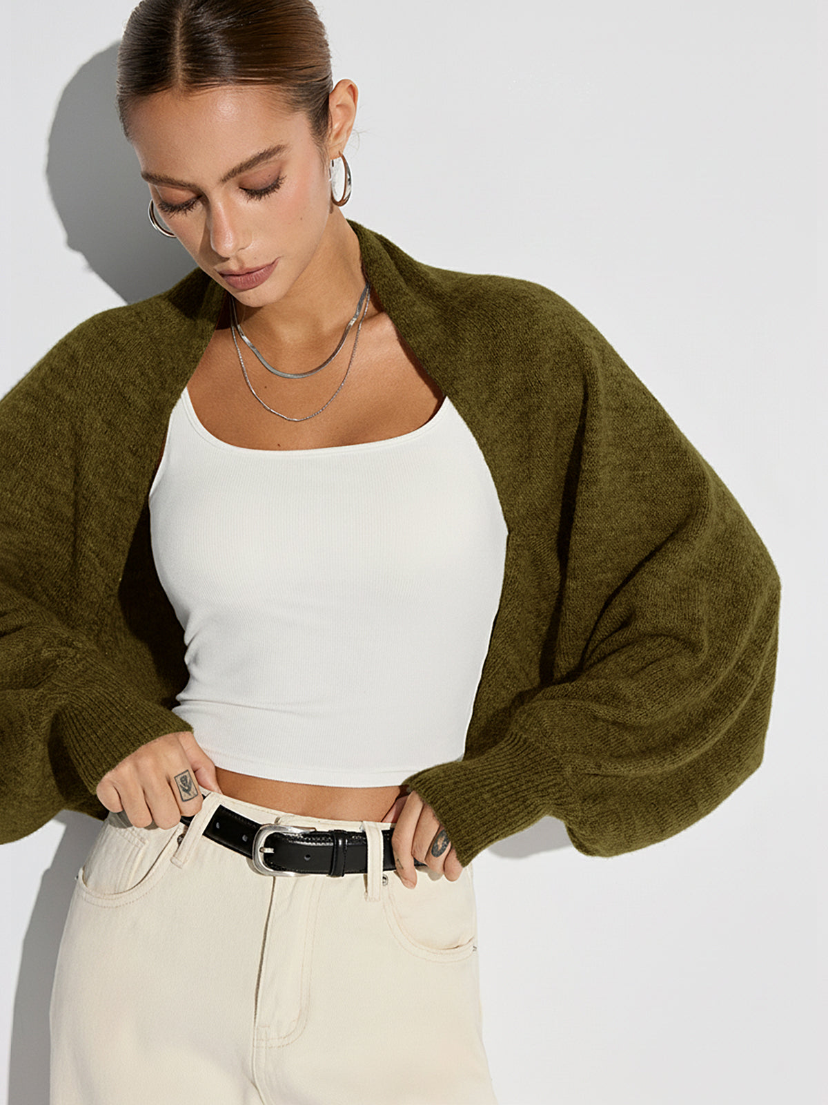 Wool Blend Oversized Batwing Sleeve Cardigan
