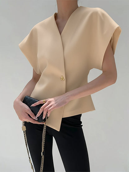 Trendy V-Neck Button Down Blouse