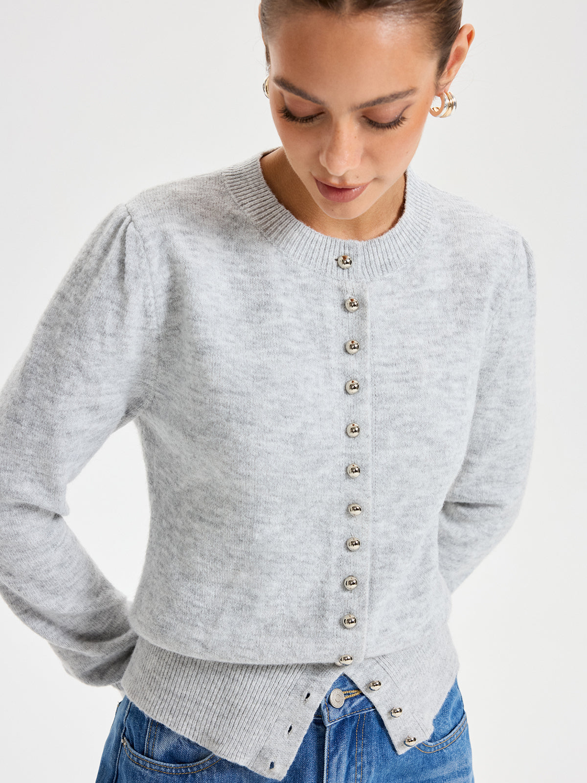 Buttoned Crew Neck Cardigan
