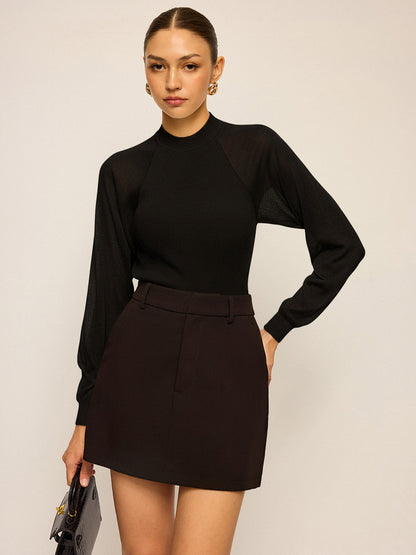 Sheer-Sleeved Cotton Knit Top