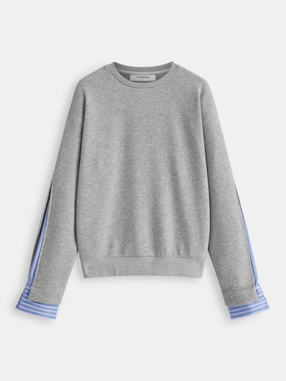 Striped Shirt Panel Crew Neck Sweatshirt