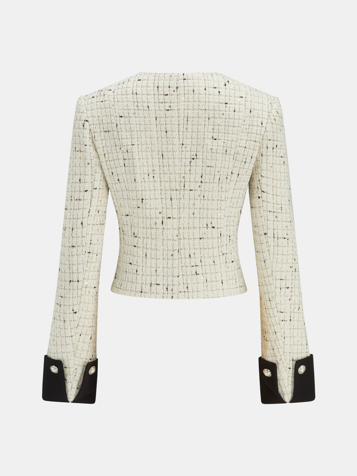 Contrast Cuff Pearl Button Tweed Jacket