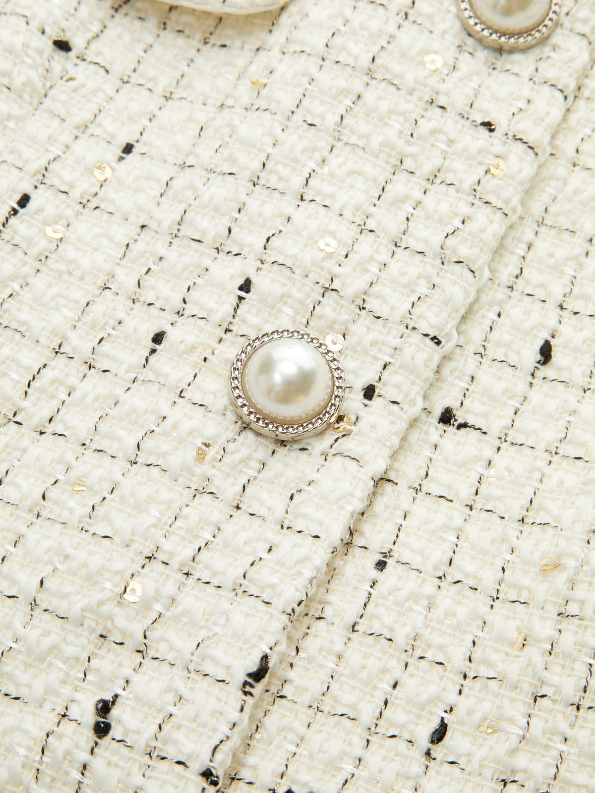 Contrast Cuff Pearl Button Tweed Jacket