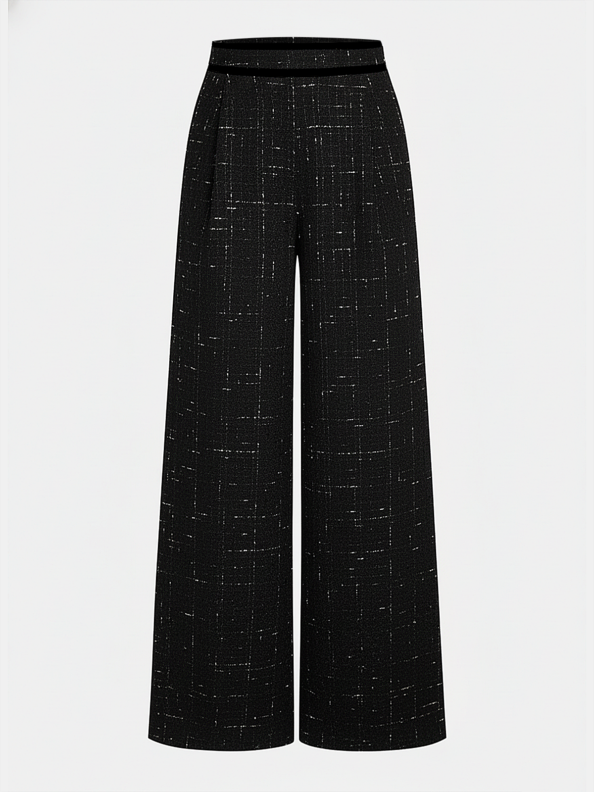 Contrast Waistband Tweed Wide-Leg Pants