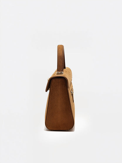 Suede Effect Top-Handle Bag