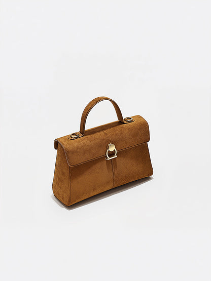 Suede Effect Top-Handle Bag