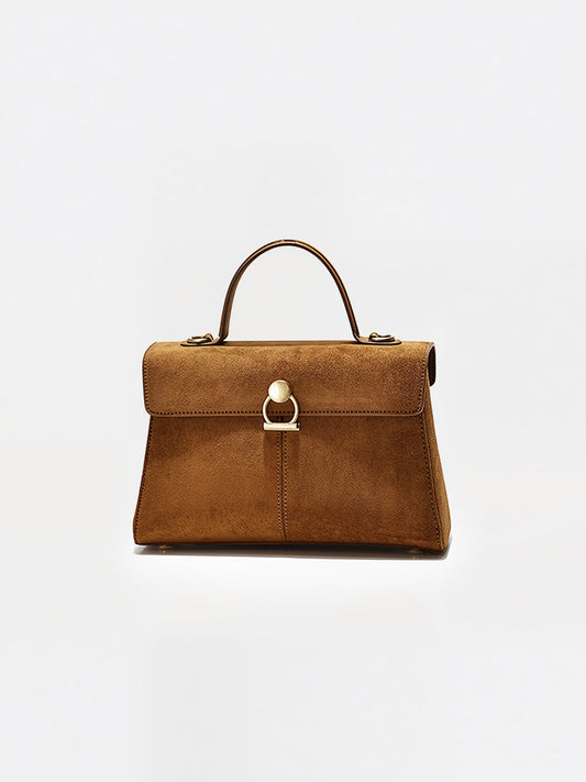 Suede Effect Top-Handle Bag