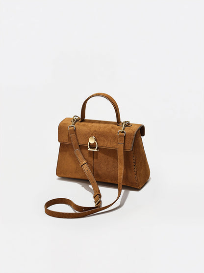 Suede Effect Top-Handle Bag