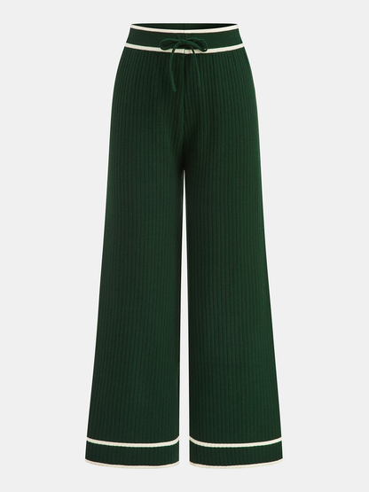 Knitted Contrast Trim Polo Top and Pants Set