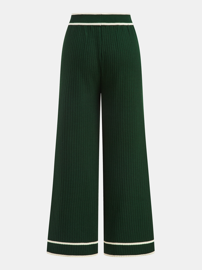 Knitted Contrast Trim Polo Top and Pants Set